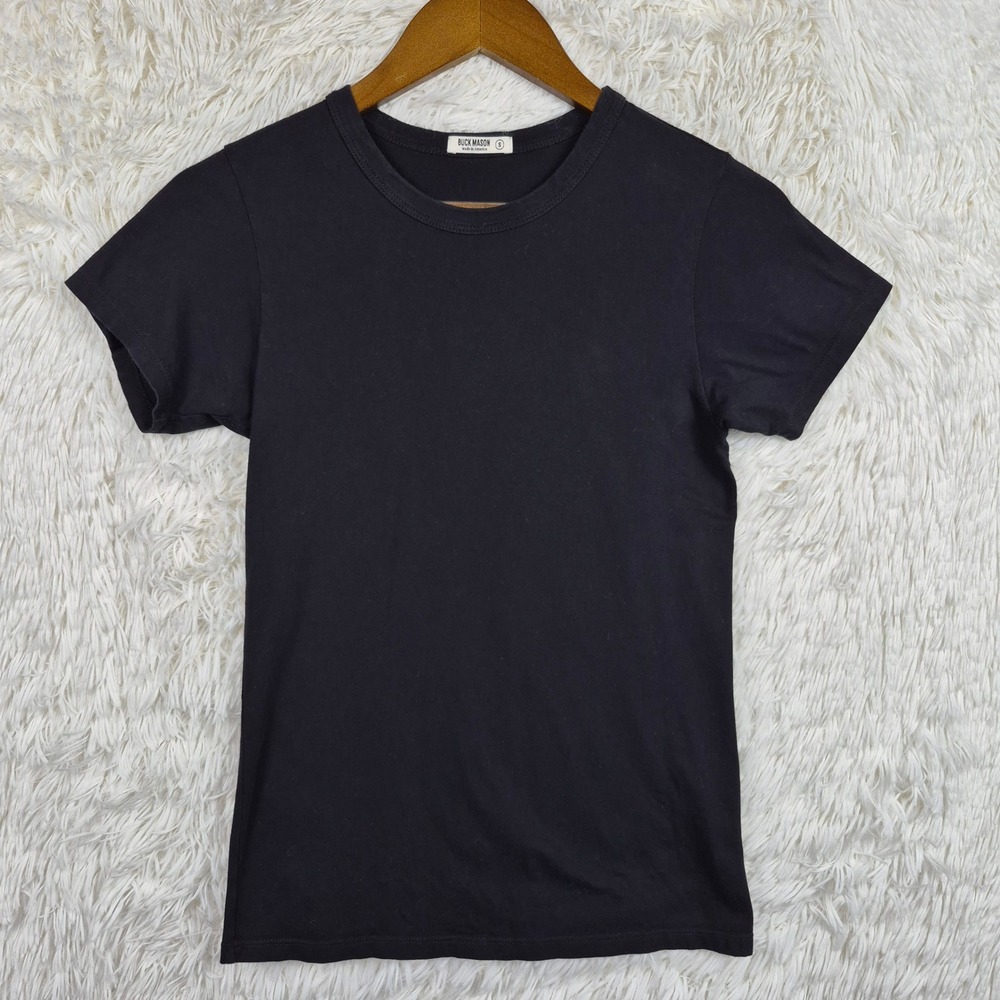 Buck Mason Womens Black Pima Cotton Slim Crew Neck Short Sleeve Tee Shirt S